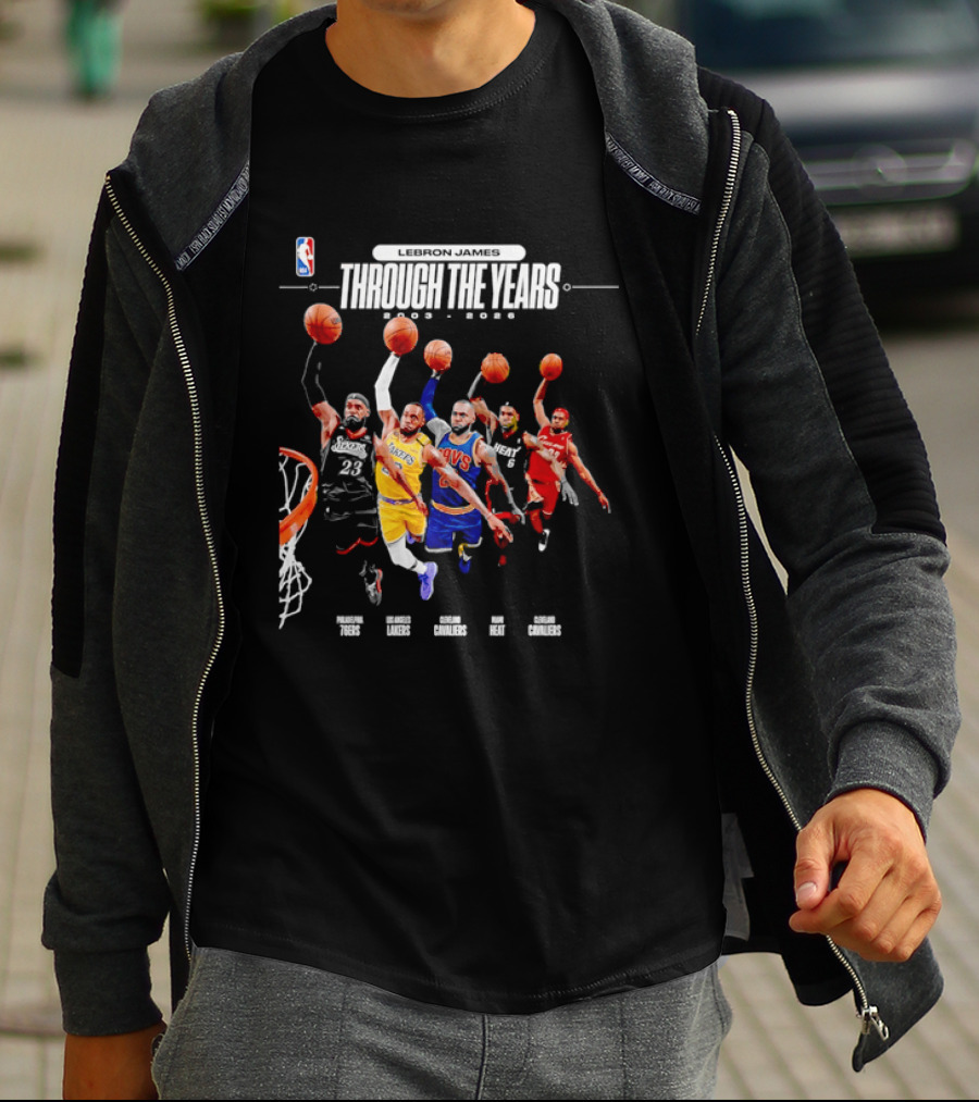 NBA LeBron James Through The Years 2003 2026 Philadelphia 76ers Lakers Cavaliers Heat T-Shirt