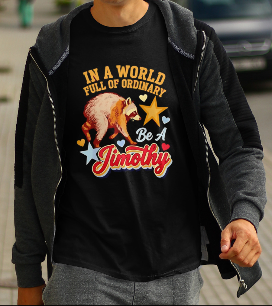 In A World Full Of Ordinary Be A Jimothy Raccoon Stars Hearts T-Shirt
