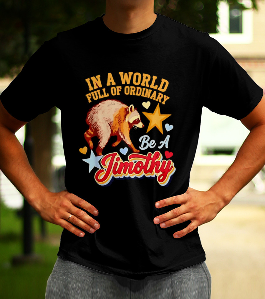 In A World Full Of Ordinary Be A Jimothy Raccoon Stars Hearts T-Shirt