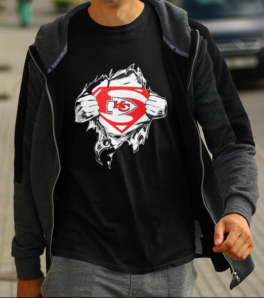 Kansas City Chiefs Superman Rip KC Logo Fan Pride T-Shirt