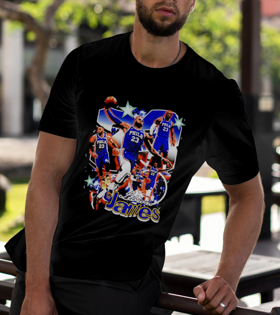 LeBron James Phila 23 Basketball Collage Stars T-Shirt