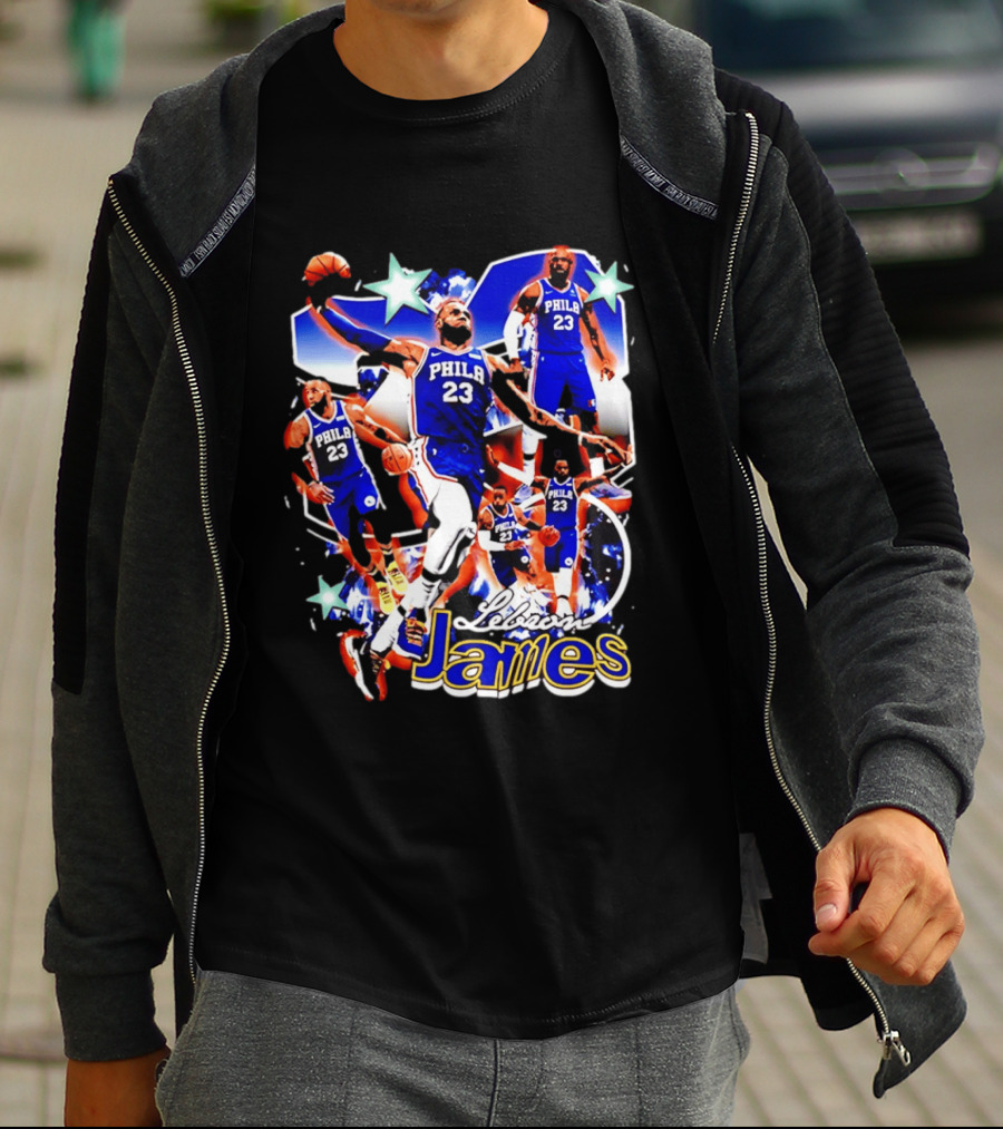 LeBron James Phila 23 Basketball Collage Stars T-Shirt