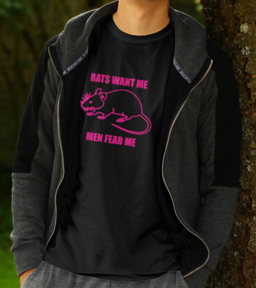 Rats Want Me Men Fear Me Pink Outline Rat Joke T-Shirt