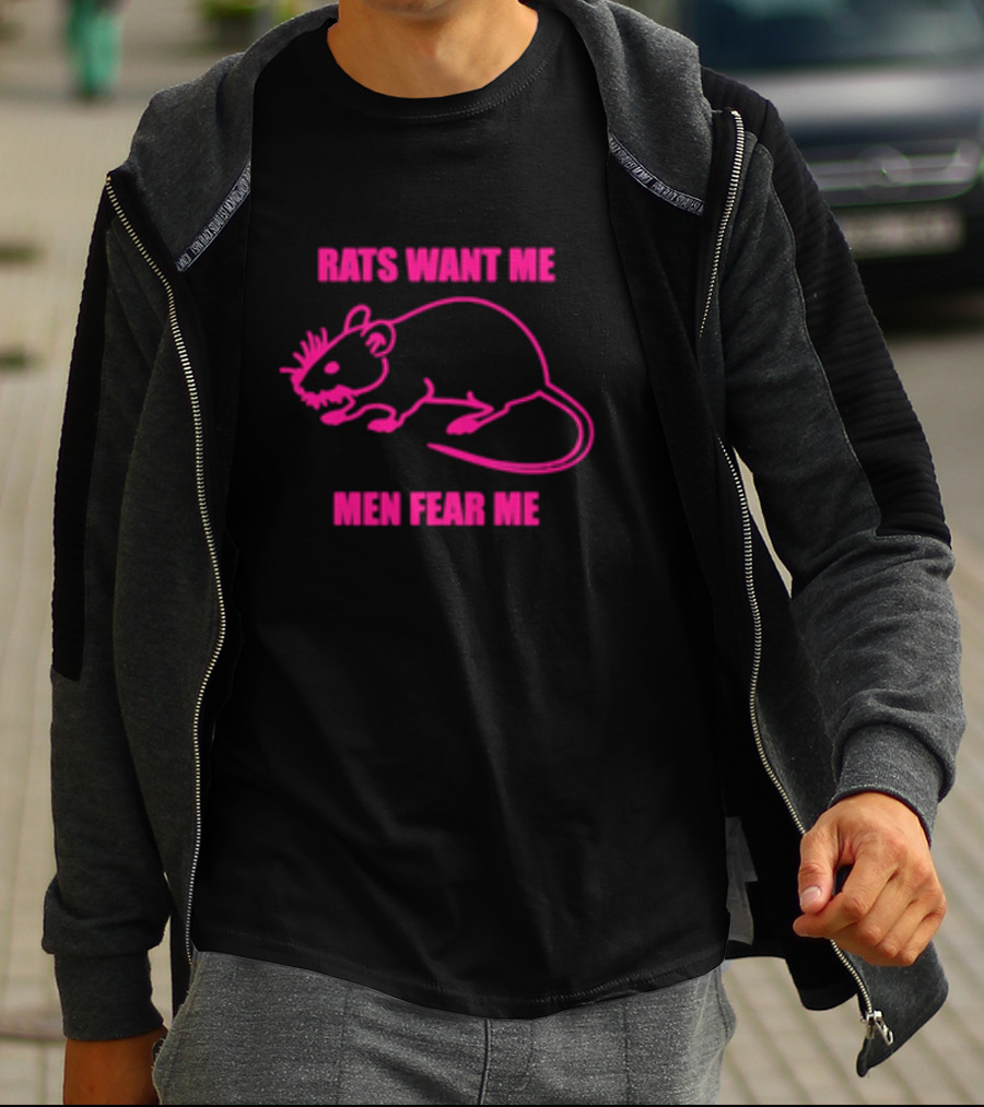 Rats Want Me Men Fear Me Pink Outline Rat Joke T-Shirt