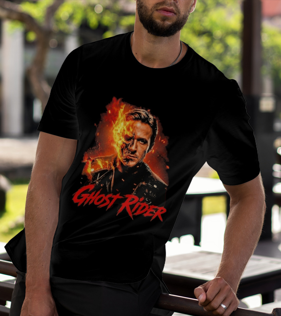 Ryan Gosling Ghost Rider Fiery Half Face Marvel T-Shirt