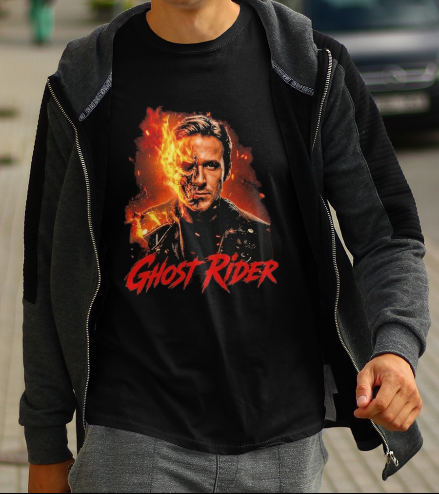 Ryan Gosling Ghost Rider Fiery Half Face Marvel T-Shirt