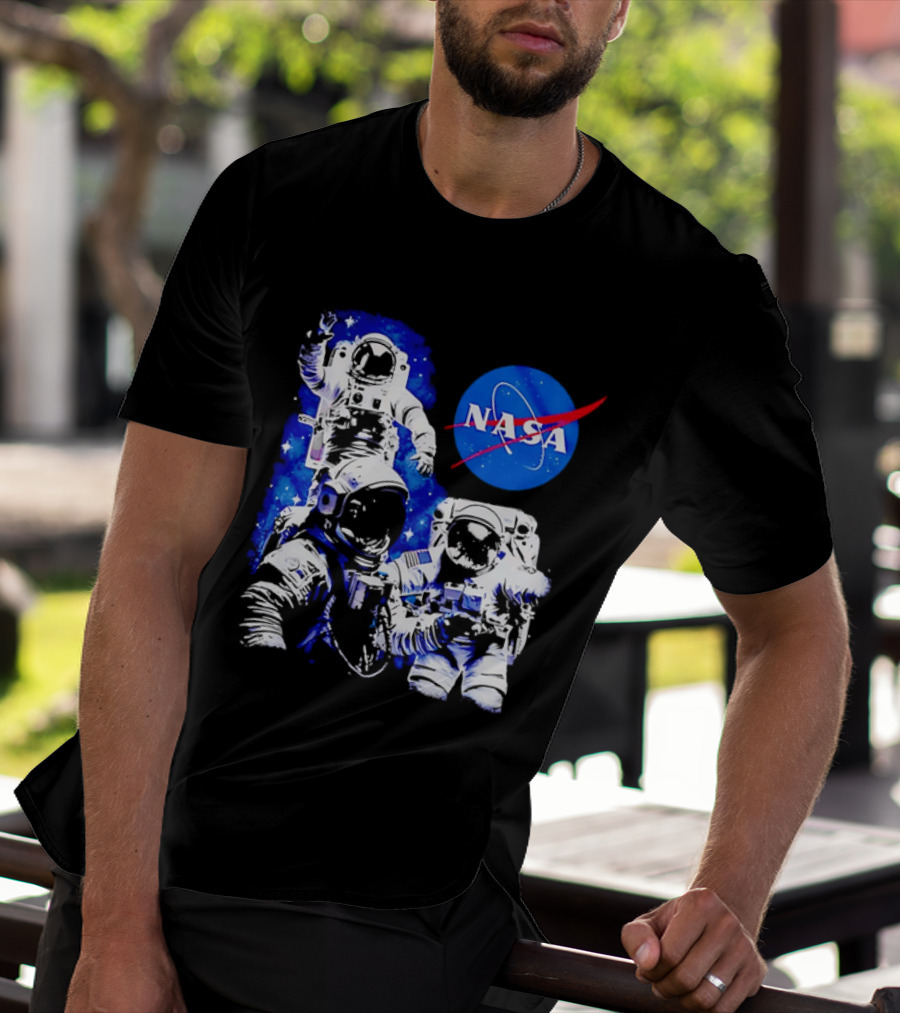 NASA Space Exploration Three Astronauts Floating In Deep Space T-Shirt