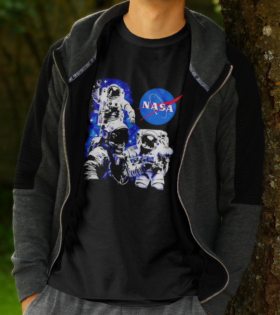 NASA Space Exploration Three Astronauts Floating In Deep Space T-Shirt