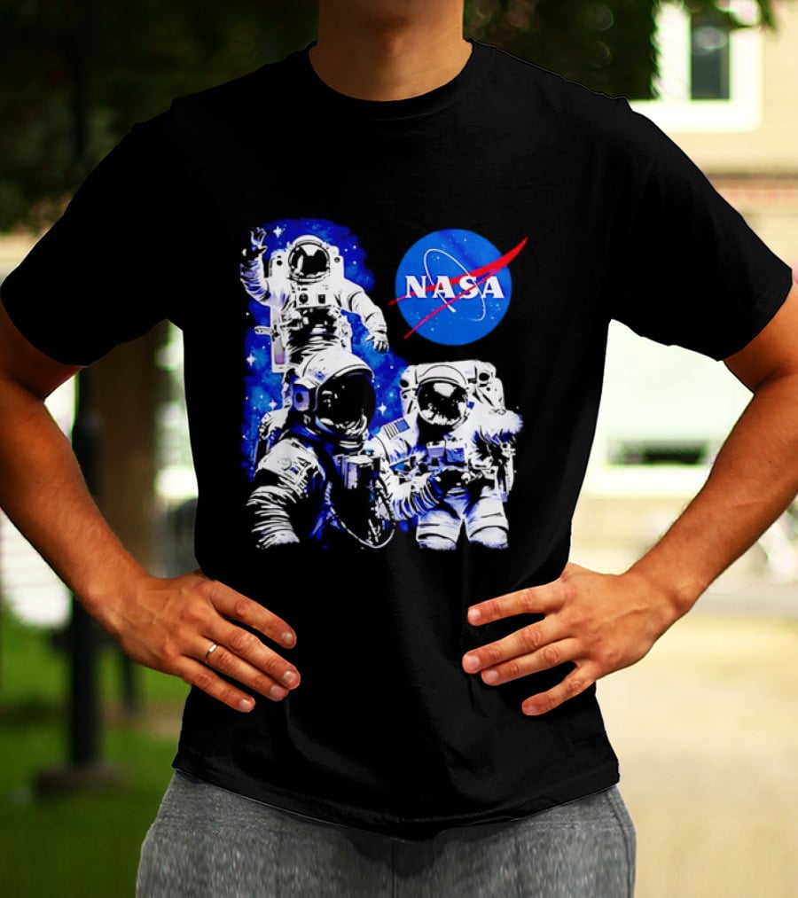 NASA Space Exploration Three Astronauts Floating In Deep Space T-Shirt