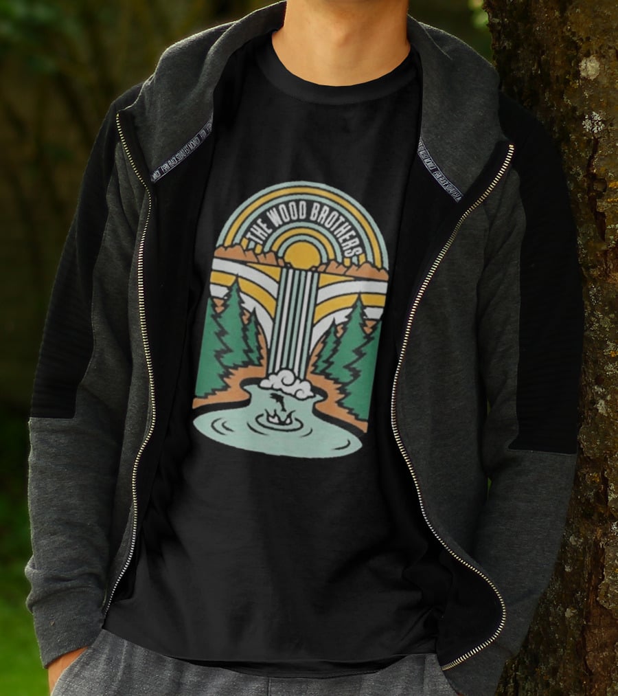 The Wood Brothers Waterfall Nature Scene With Sunburst And River Rapids T-Shirt