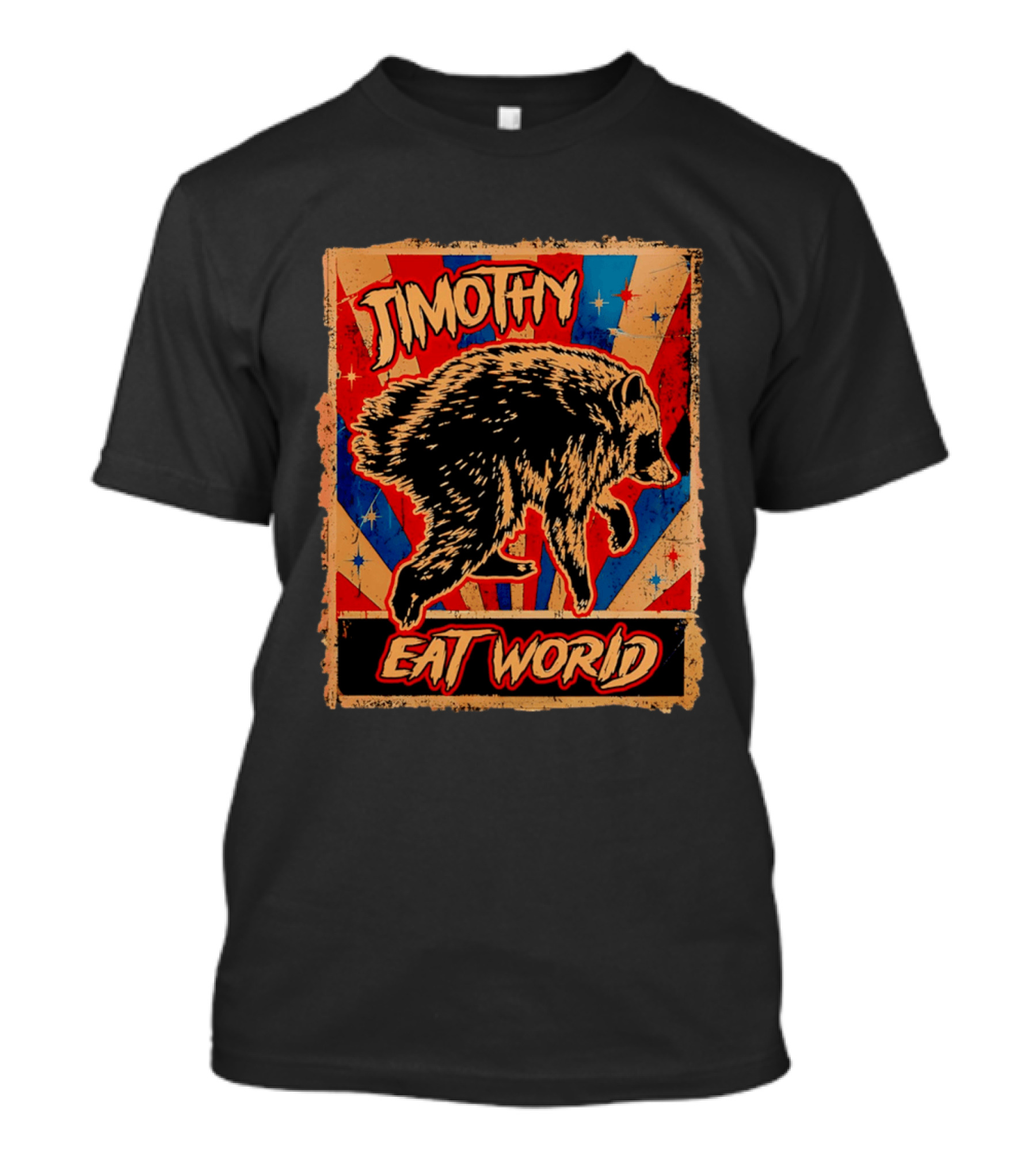 Timothy Raccoon Eat World Retro Starburst T-Shirt