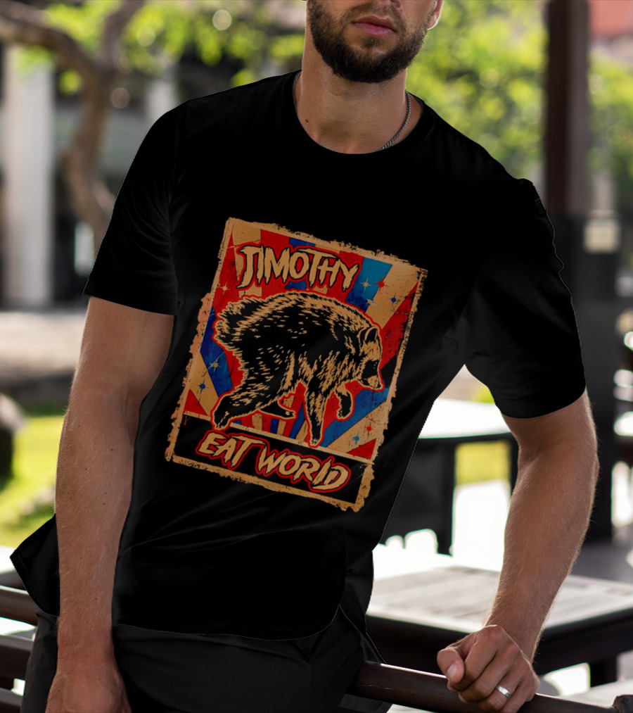 Timothy Raccoon Eat World Retro Starburst T-Shirt