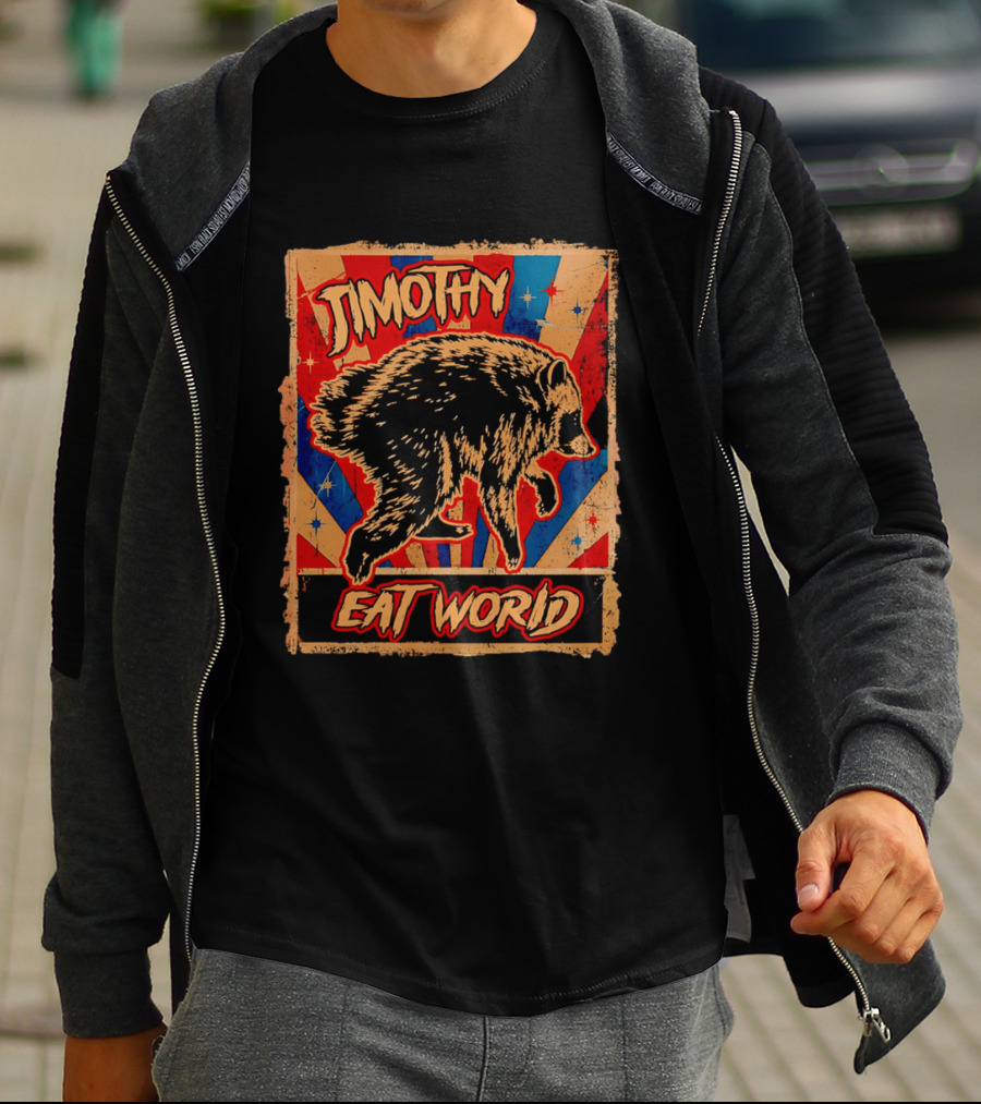 Timothy Raccoon Eat World Retro Starburst T-Shirt