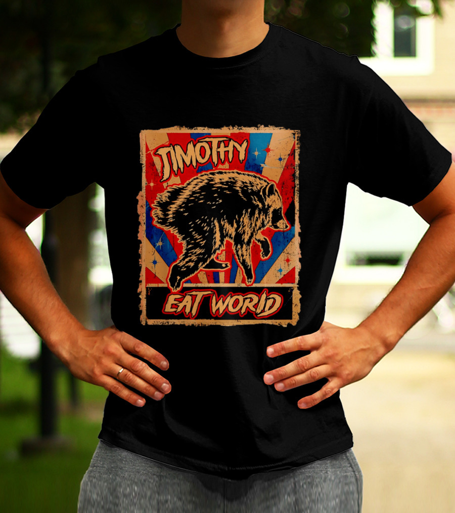 Timothy Raccoon Eat World Retro Starburst T-Shirt