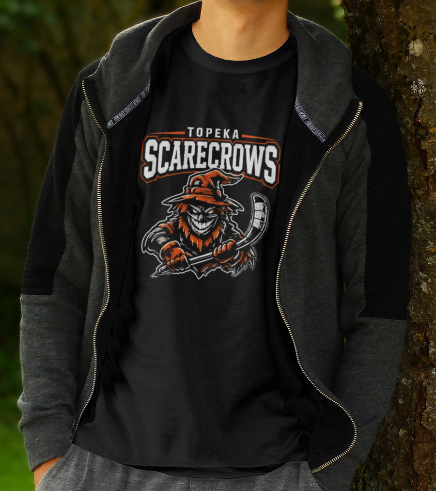 Topeka Scarecrows Sporty Scarecrow Ice Hockey Stick T-Shirt