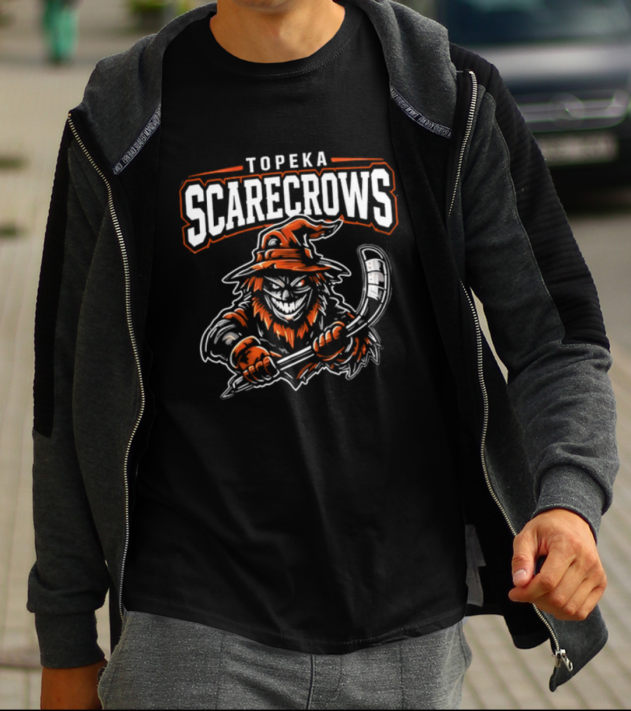 Topeka Scarecrows Sporty Scarecrow Ice Hockey Stick T-Shirt