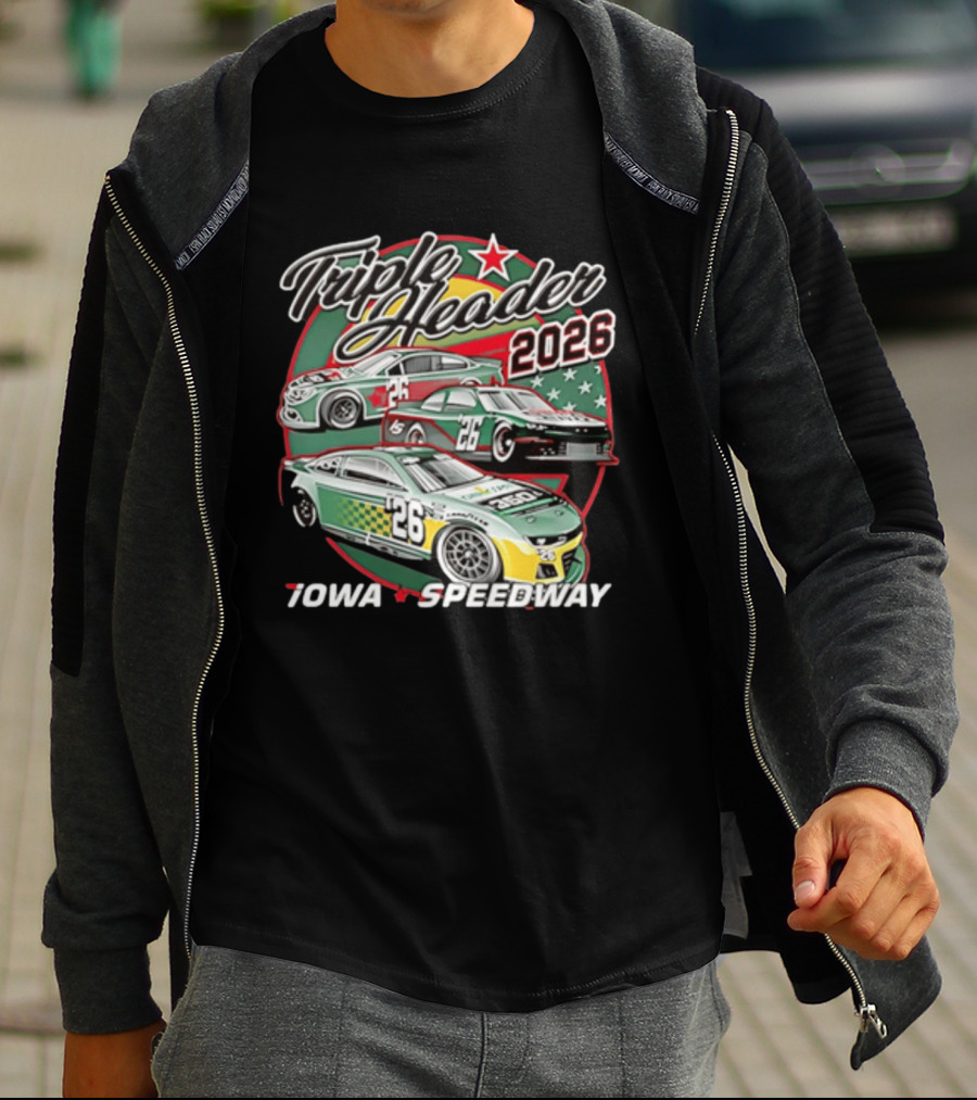 Triple Header 2026 Iowa Speedway Racing Cars Stars T-Shirt