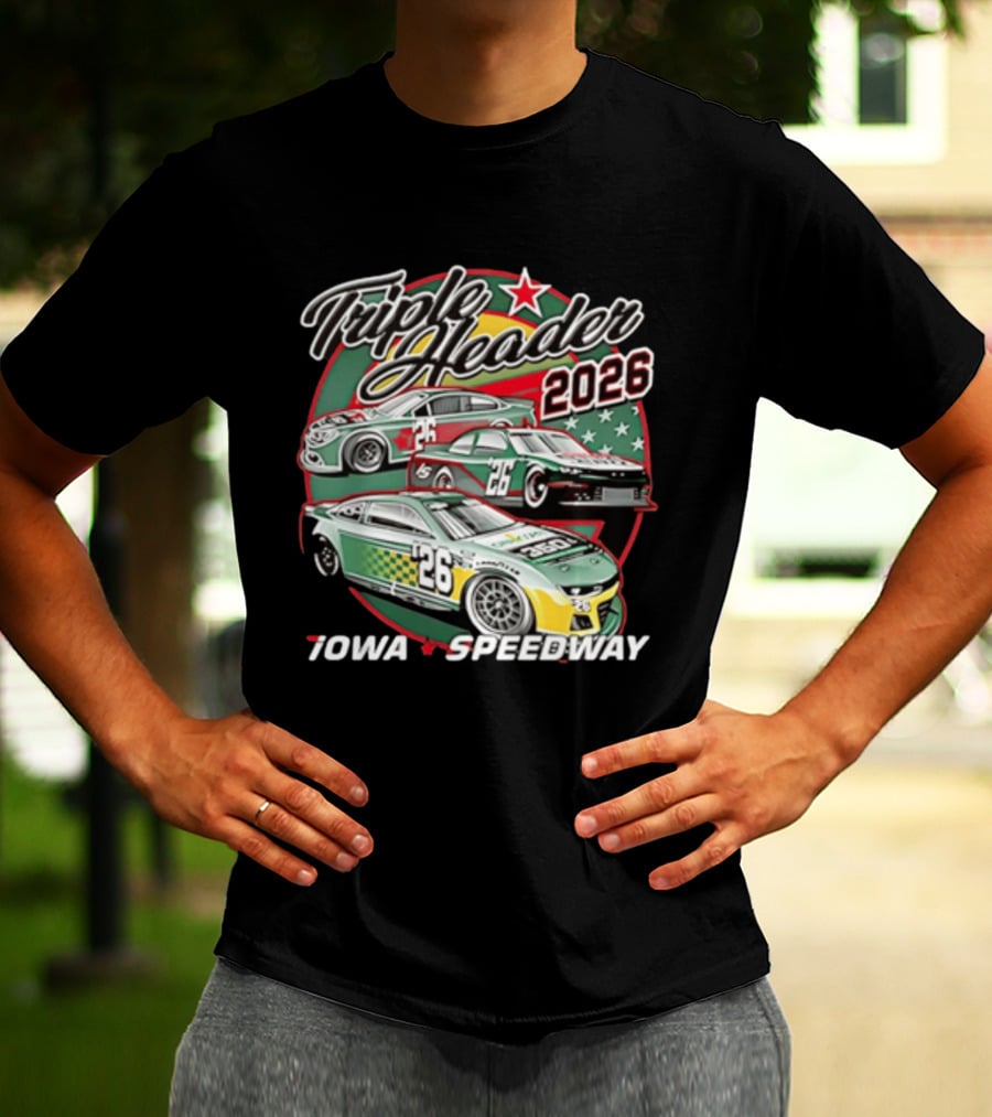 Triple Header 2026 Iowa Speedway Racing Cars Stars T-Shirt