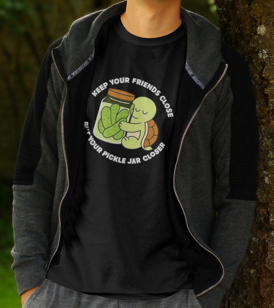 Turtle Hugging Pickles Keep Your Friends Close Jar Closer T-Shirt