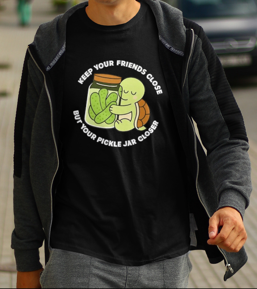 Turtle Hugging Pickles Keep Your Friends Close Jar Closer T-Shirt