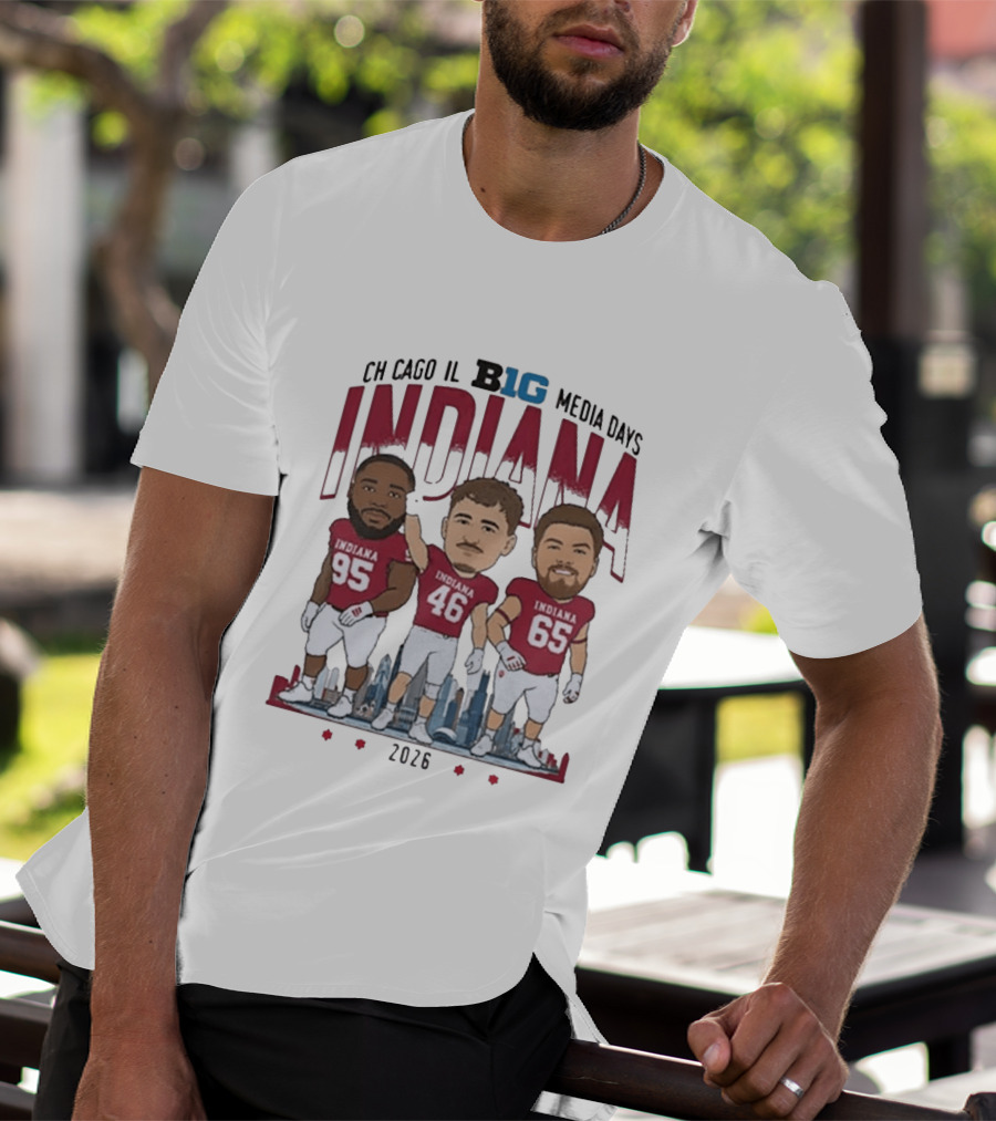 Indiana Hoosiers Big Ten Media Days 2026 Chicago Player Caricature T-Shirt