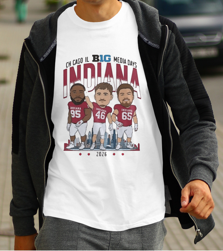 Indiana Hoosiers Big Ten Media Days 2026 Chicago Player Caricature T-Shirt