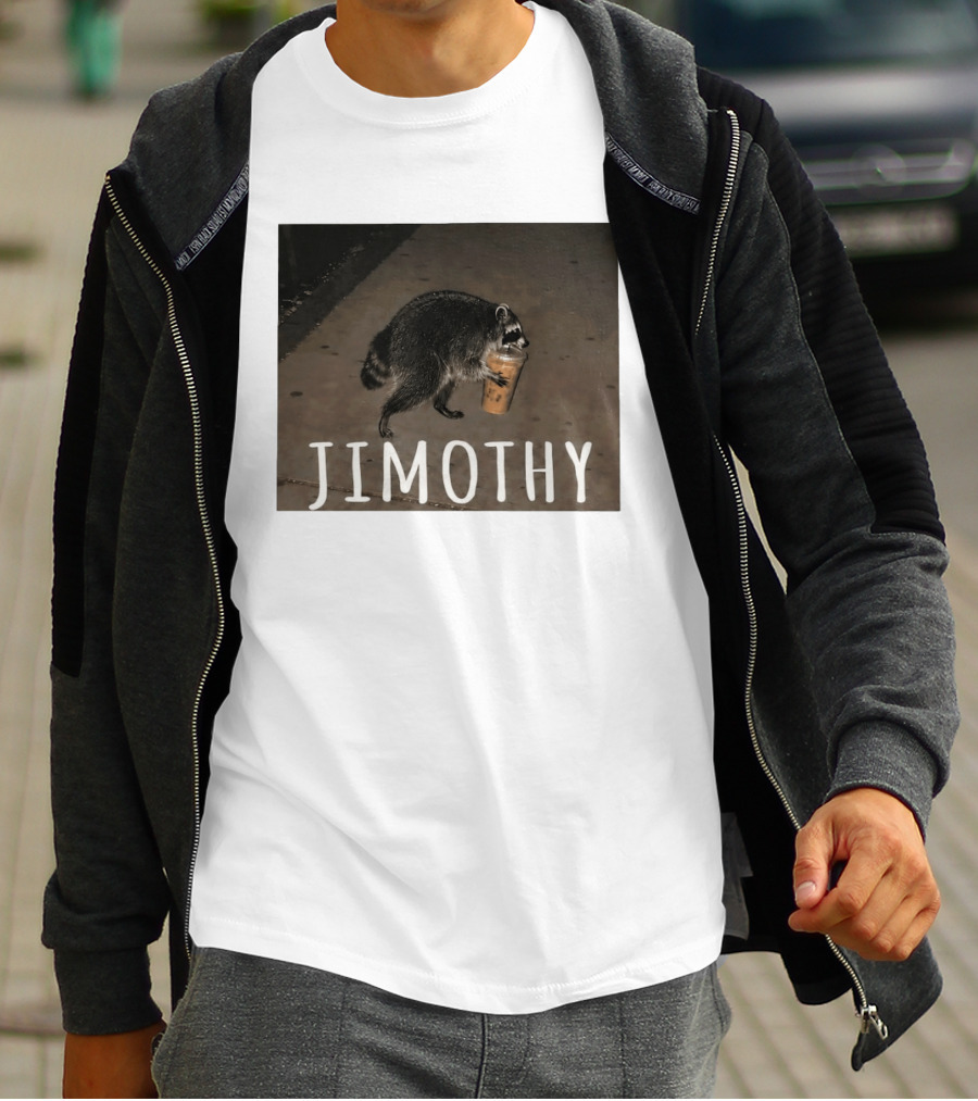 Jimothy Raccoon Carrying Iced Coffee Meme Animal Lover T-Shirt