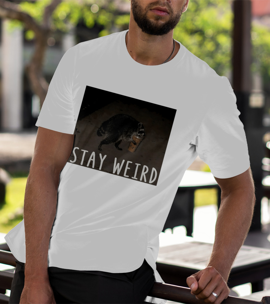 Jimothy Raccoon Drinking Iced Coffee Stay Weird Animal Lover Meme T-Shirt
