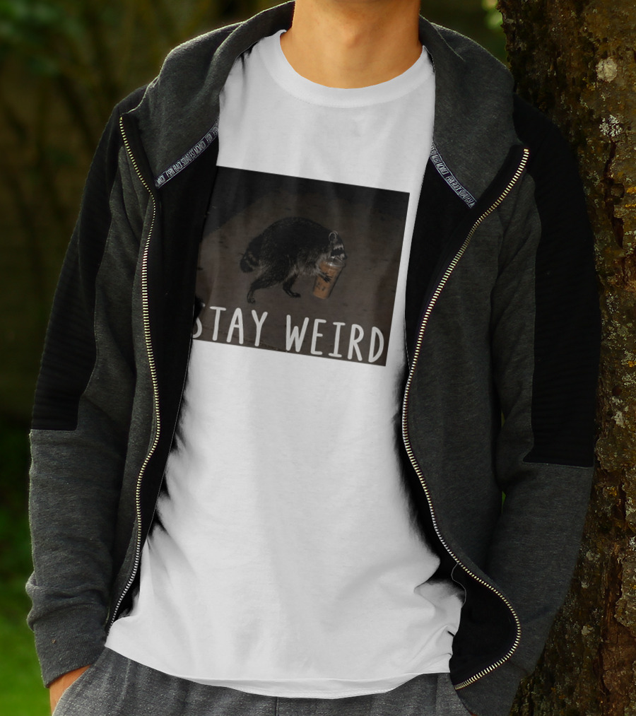 Jimothy Raccoon Drinking Iced Coffee Stay Weird Animal Lover Meme T-Shirt