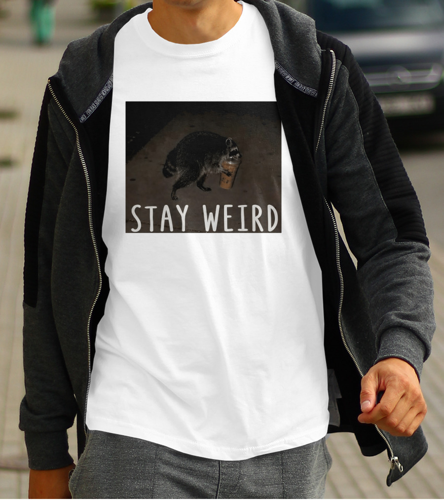 Jimothy Raccoon Drinking Iced Coffee Stay Weird Animal Lover Meme T-Shirt
