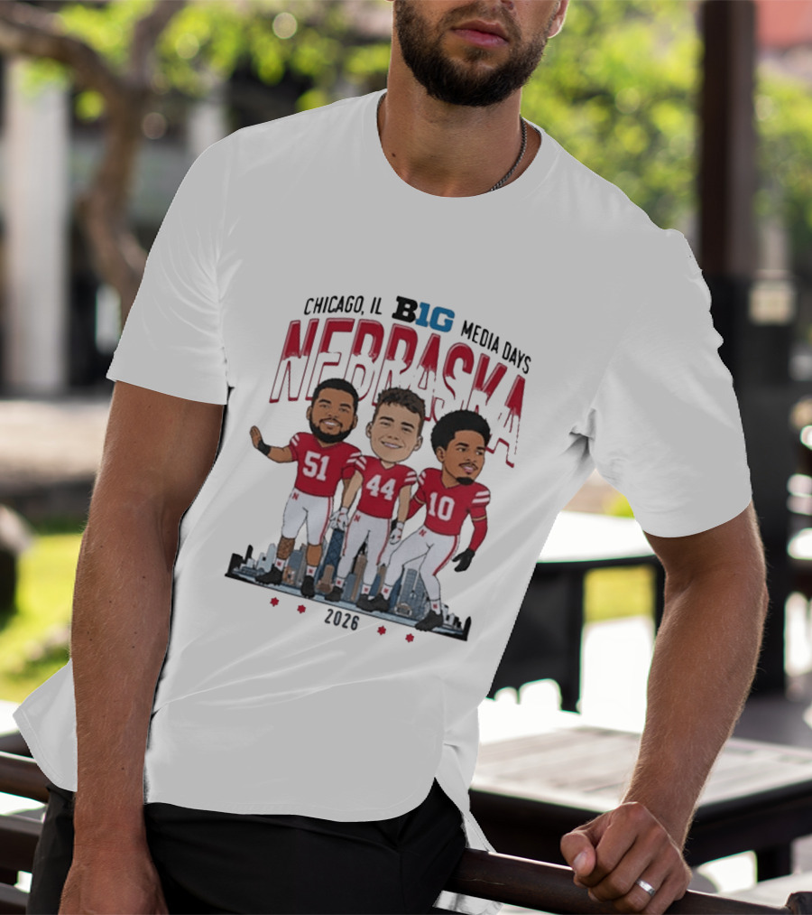 Chicago IL B1G Media Days 2026 Nebraska Cornhuskers Caricature T-Shirt