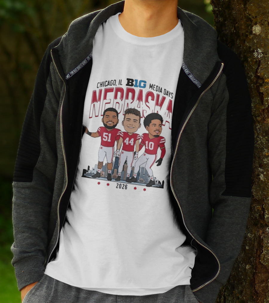 Chicago IL B1G Media Days 2026 Nebraska Cornhuskers Caricature T-Shirt
