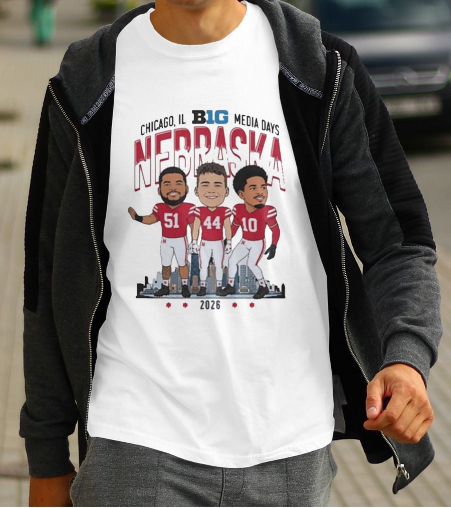 Chicago IL B1G Media Days 2026 Nebraska Cornhuskers Caricature T-Shirt