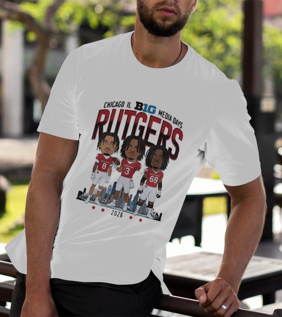 Chicago IL Big Ten Media Days 2026 Rutgers Scarlet Knights Caricature T-Shirt