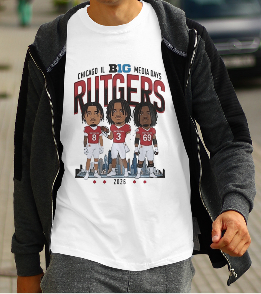 Chicago IL Big Ten Media Days 2026 Rutgers Scarlet Knights Caricature T-Shirt
