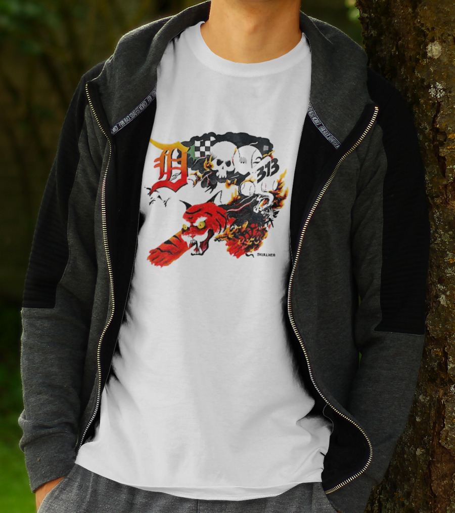 Skullxer 313 Detroit Tigers MLB 2026 With Flaming Devil And Skulls T-Shirt