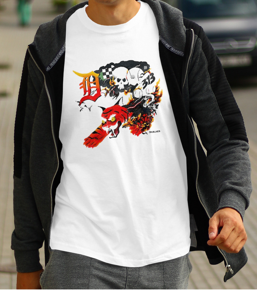 Skullxer 313 Detroit Tigers MLB 2026 With Flaming Devil And Skulls T-Shirt