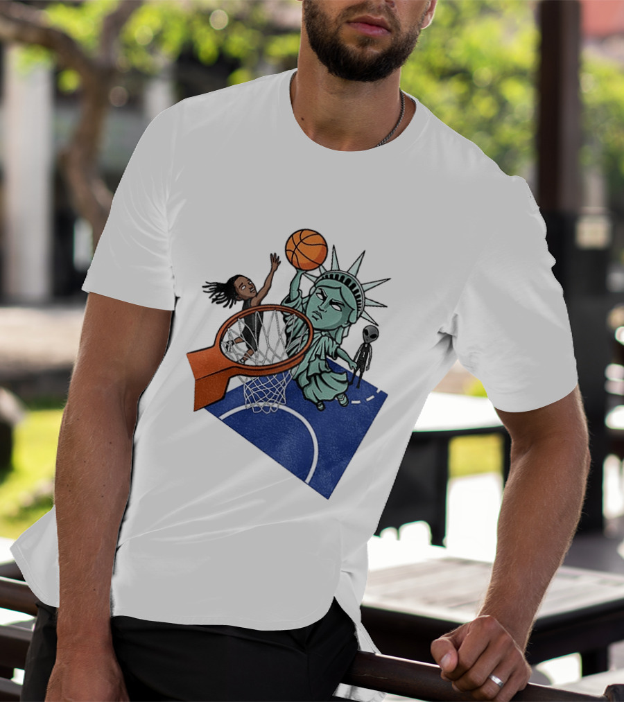 Statue Of Liberty OG Anunoby New York Knicks Basketball NBA Cartoon T-Shirt
