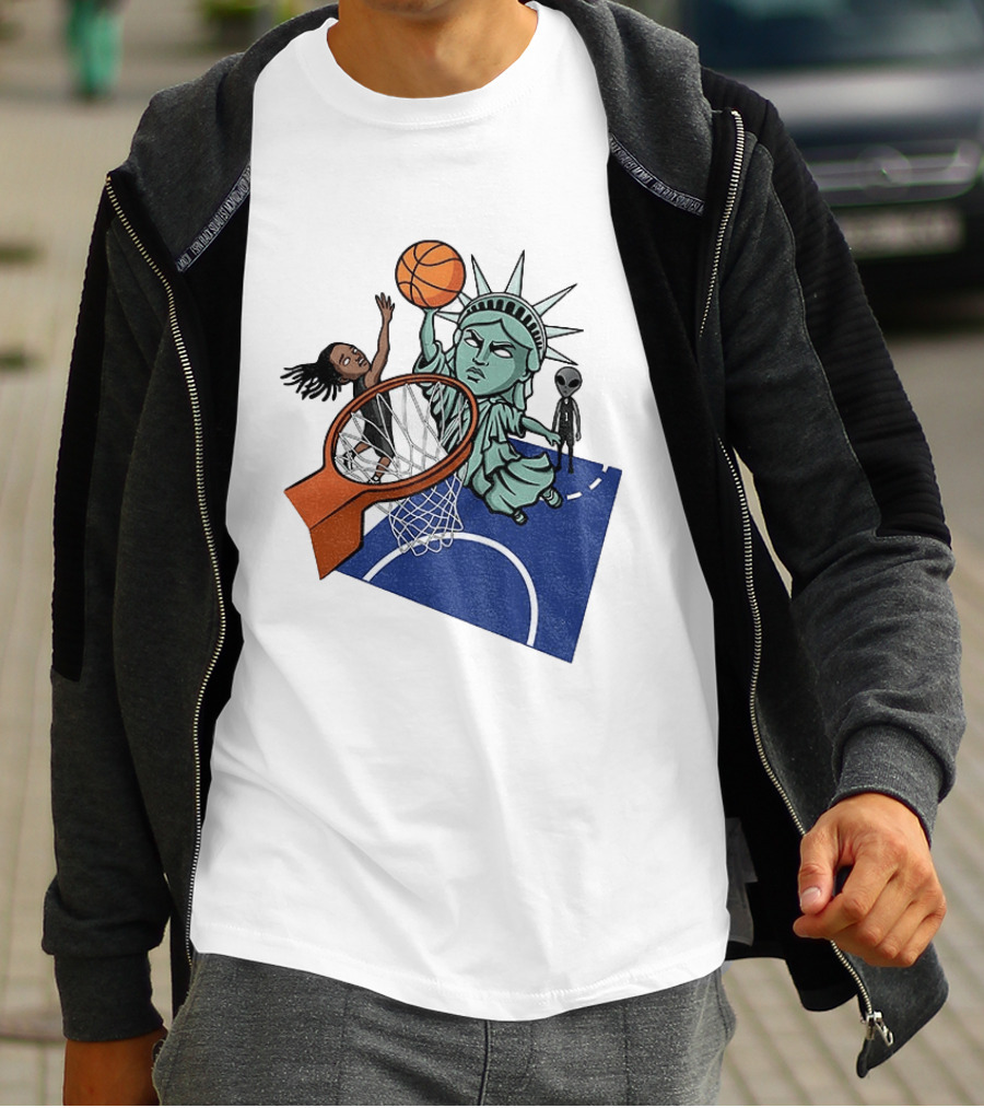 Statue Of Liberty OG Anunoby New York Knicks Basketball NBA Cartoon T-Shirt