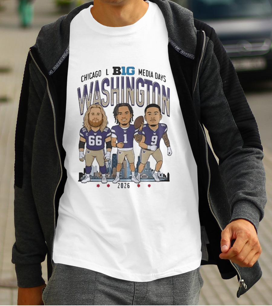 Washington Huskies Chicago Big Ten Media Days 2026 Caricature Players T-Shirt