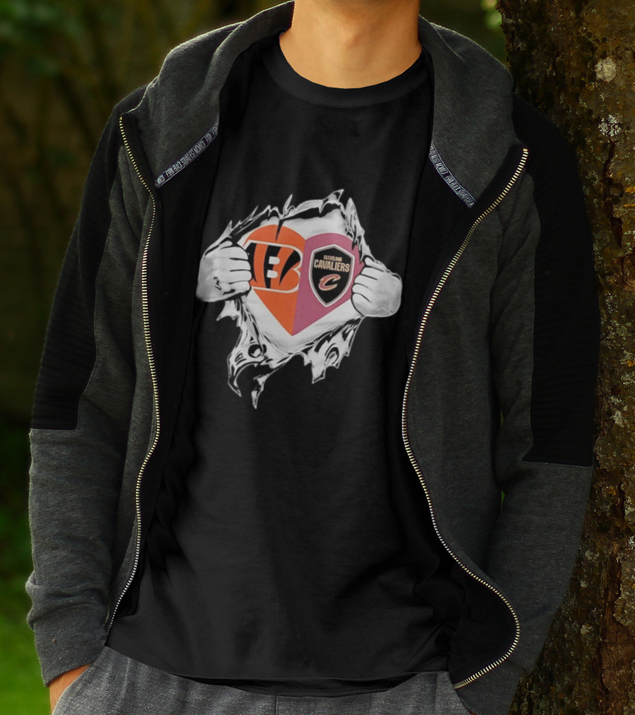 Cincinnati Bengals Cleveland Cavaliers Heart Rip Tattered T-Shirt