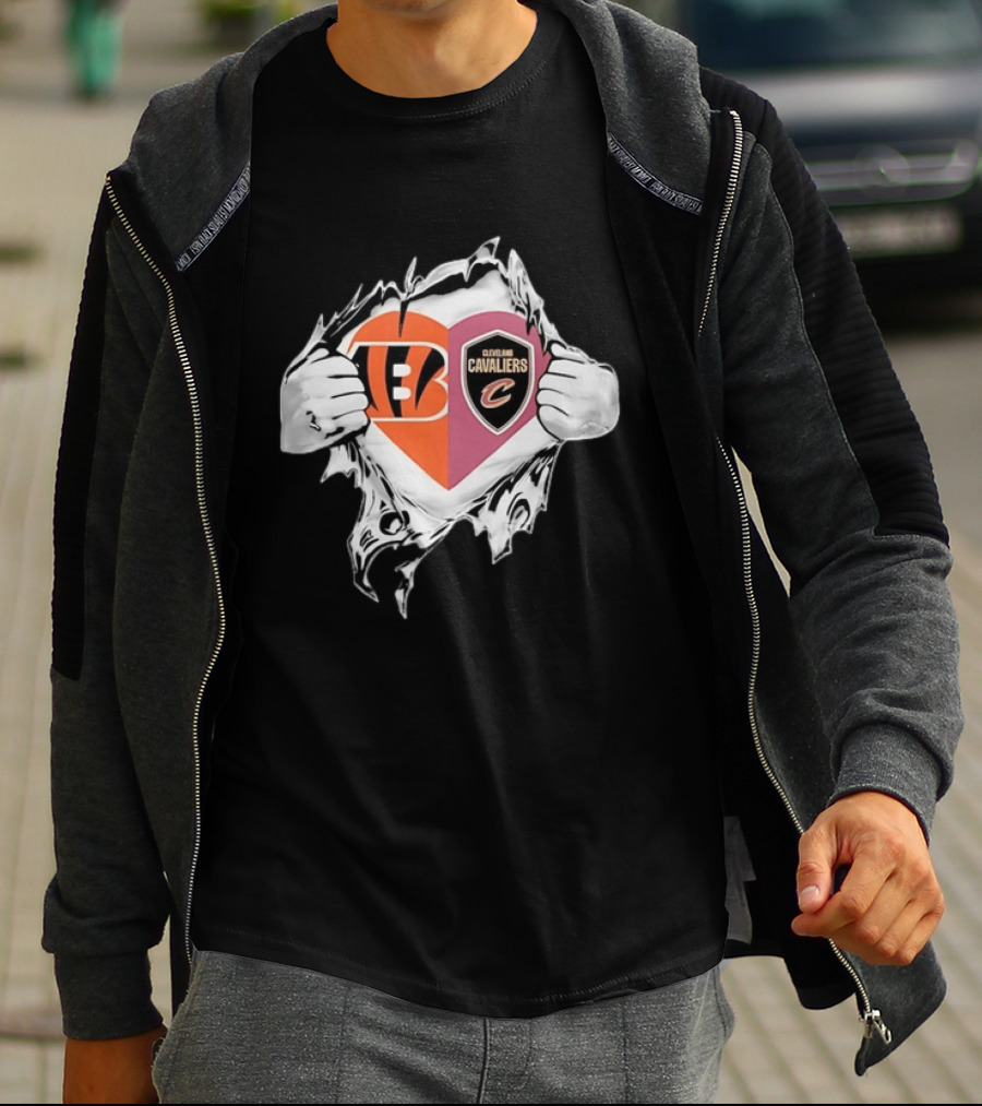 Cincinnati Bengals Cleveland Cavaliers Heart Rip Tattered T-Shirt