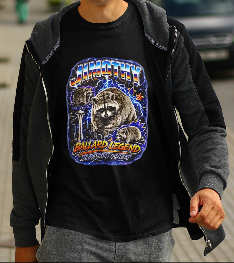Jimothy Ballard Legend Seattle's Finest Raccoon With Space Needle And Stars T-Shirt