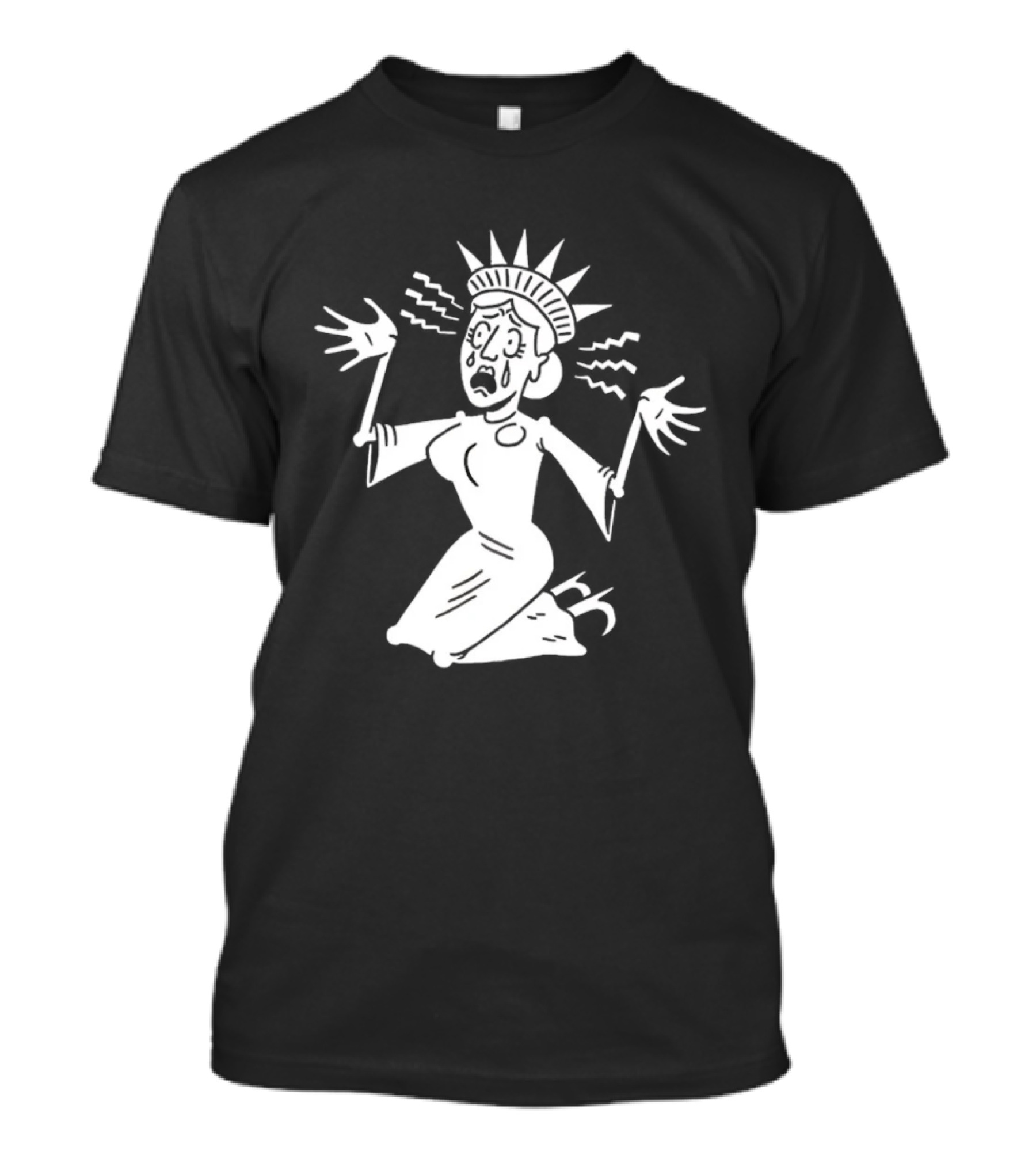 Lady Liberty Patriotic Panic Cartoon Sketch Yankee Doodle Distress T-Shirt