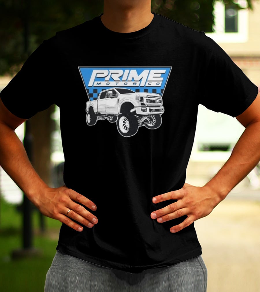 Prime Motor Co Lifted Truck Checkered Triangle T-Shirt