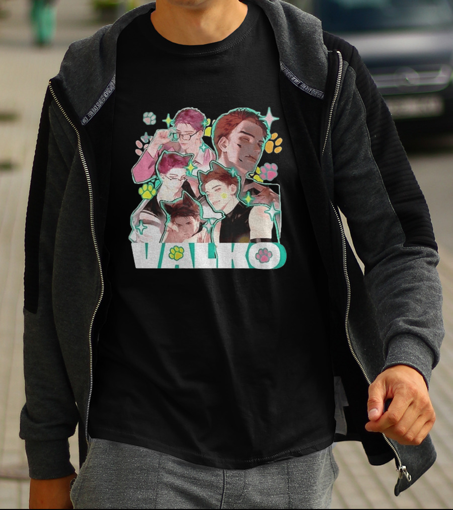 Valko Anime Characters And Colorful Paw Prints T-Shirt