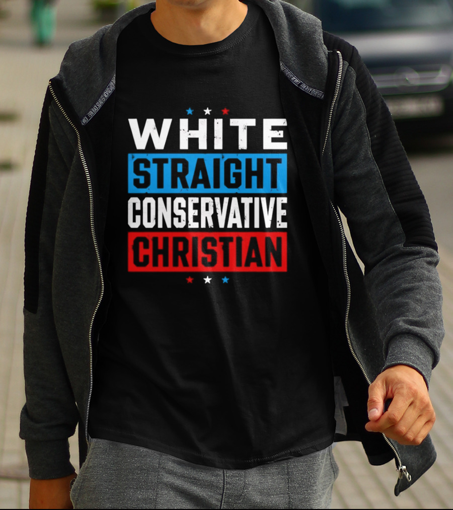 White Straight Conservative Christian Patriotic Stars Blue Red T-Shirt