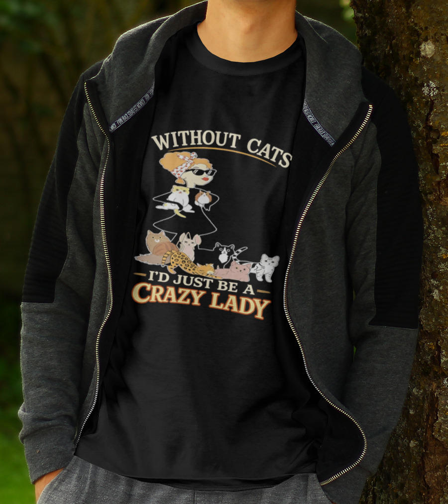 Without Cats I'd Just Be A Crazy Lady Pet Lover Vintage Cartoon T-Shirt