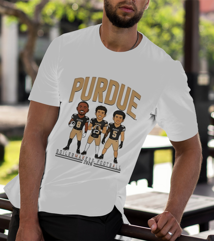 Purdue Boilermakers Football 2026 Three Cartoon Players T-Shirt