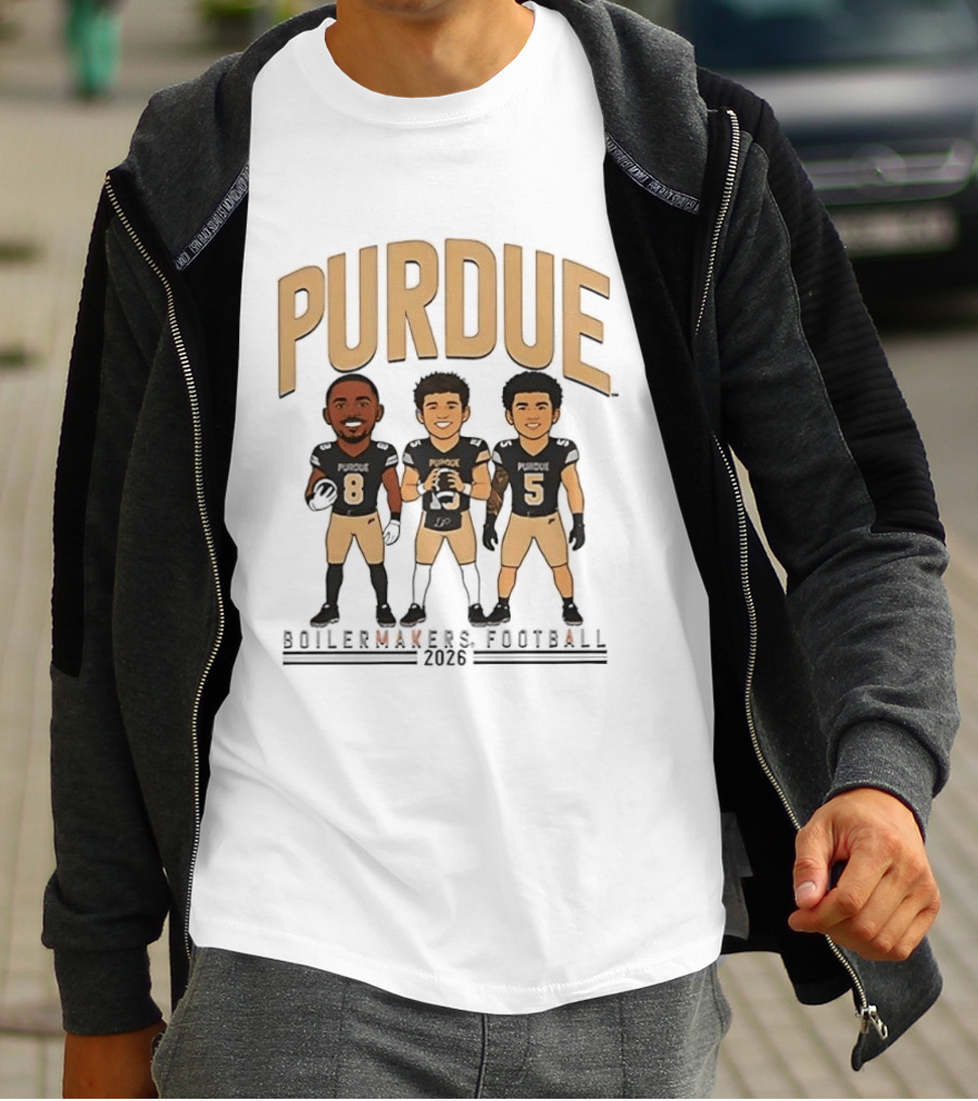 Purdue Boilermakers Football 2026 Three Cartoon Players T-Shirt